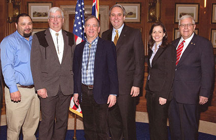 Senator Enzi (WY) [far right], the author of legislation to make bison the National Mammal of the United States, met with representatives of the InterTribal Buffalo Council, National Bison Association, and Wildlife Conservation Society. (Feb. 2012) <b>©WCS</b>